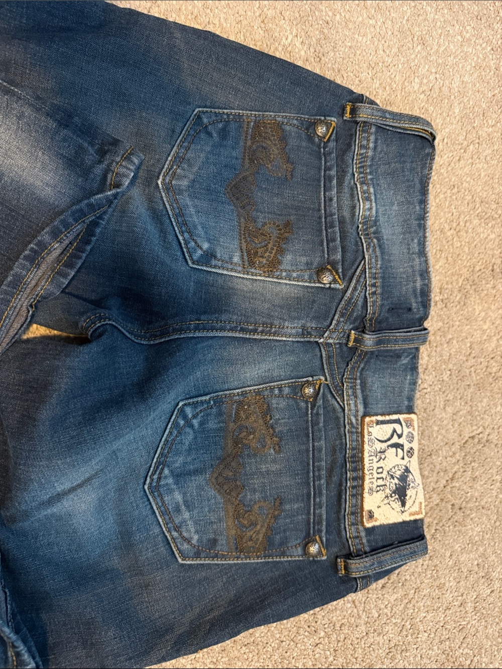 Express Dark Blue Flare Jeans with Embroidered Back Pockets